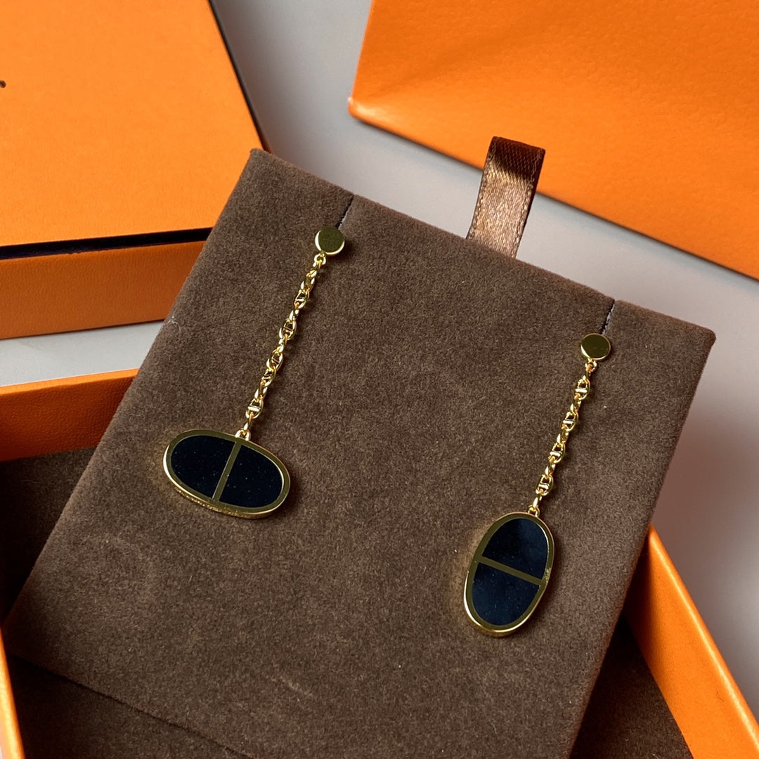 [LumiVibe]CHAINE VERSO BLACK CERAMIC EARRINGS