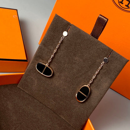 [LumiVibe]CHAINE VERSO BLACK CERAMIC EARRINGS