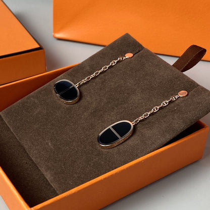 [LumiVibe]CHAINE VERSO BLACK CERAMIC EARRINGS