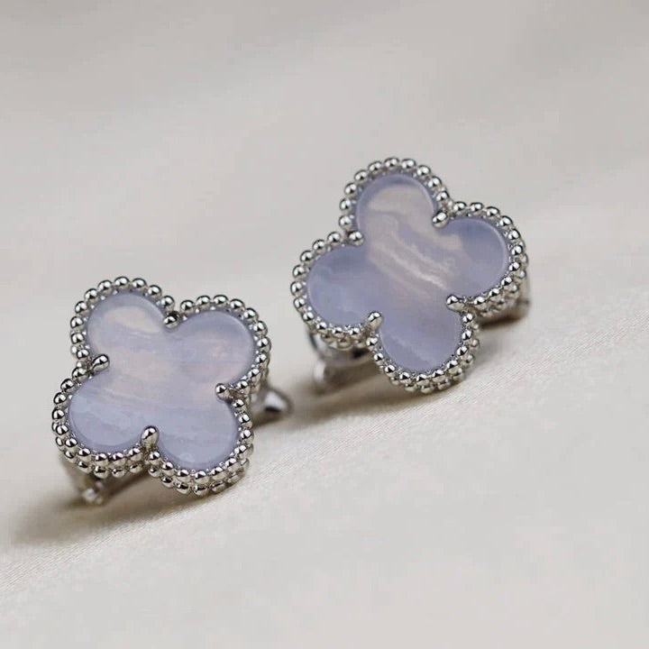 [LumiVibe]CLOVER MEDIUM 1 MOTIFS  WHITE MOP EARRINGS SILVER