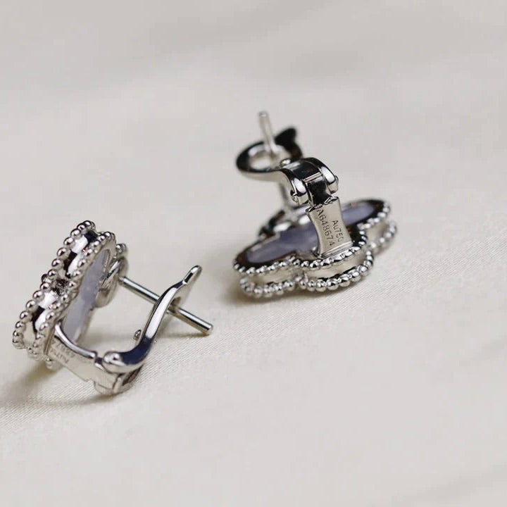 [LumiVibe]CLOVER MEDIUM 1 MOTIFS  WHITE MOP EARRINGS SILVER