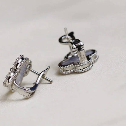 [LumiVibe]CLOVER MEDIUM 1 MOTIFS  WHITE MOP EARRINGS SILVER