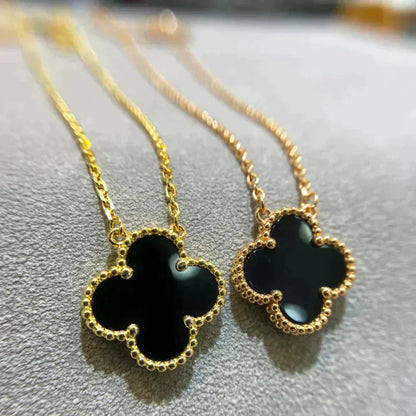 [LumiVibe]CLOVER 15MM BLACK ONYX SINGLE FLOWER NECKLACE