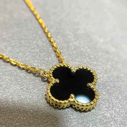 [LumiVibe]CLOVER 15MM BLACK ONYX SINGLE FLOWER NECKLACE