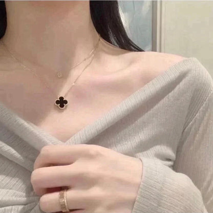[LumiVibe]CLOVER 15MM BLACK ONYX SINGLE FLOWER NECKLACE