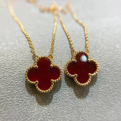 [LumiVibe]CLOVER 15MM CARNELIAN SINGLE FLOWER NECKLACE