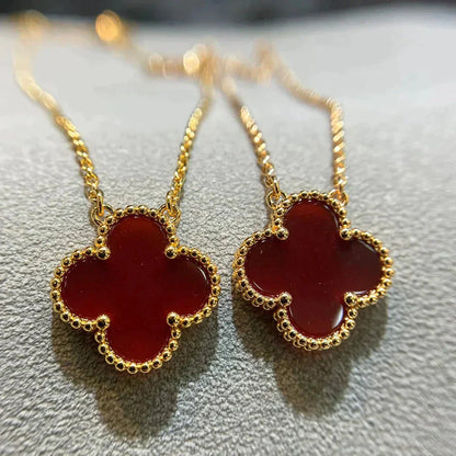 [LumiVibe]CLOVER 15MM CARNELIAN SINGLE FLOWER NECKLACE