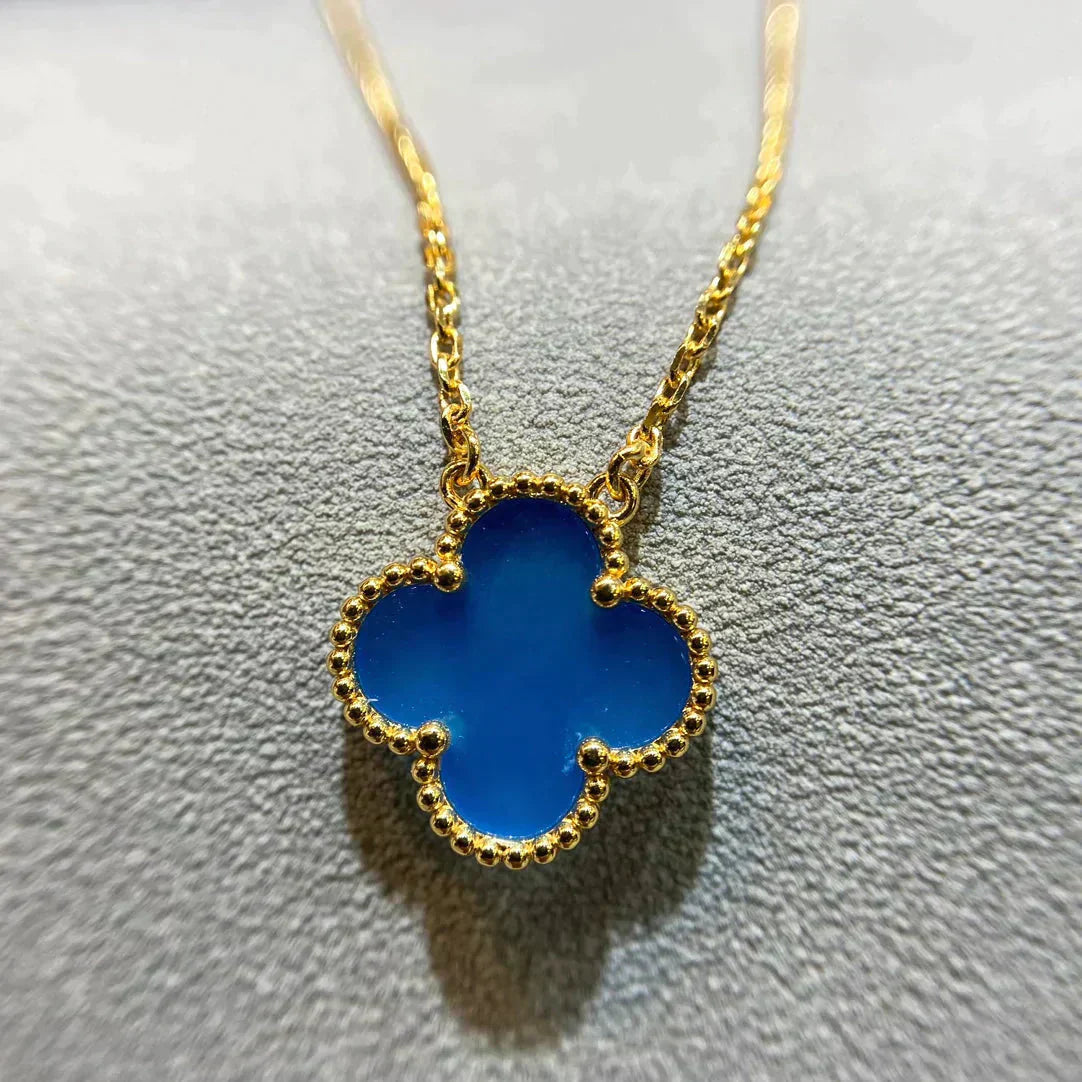 [LumiVibe]CLOVER 15MM BLUE AGATE NECKLACE