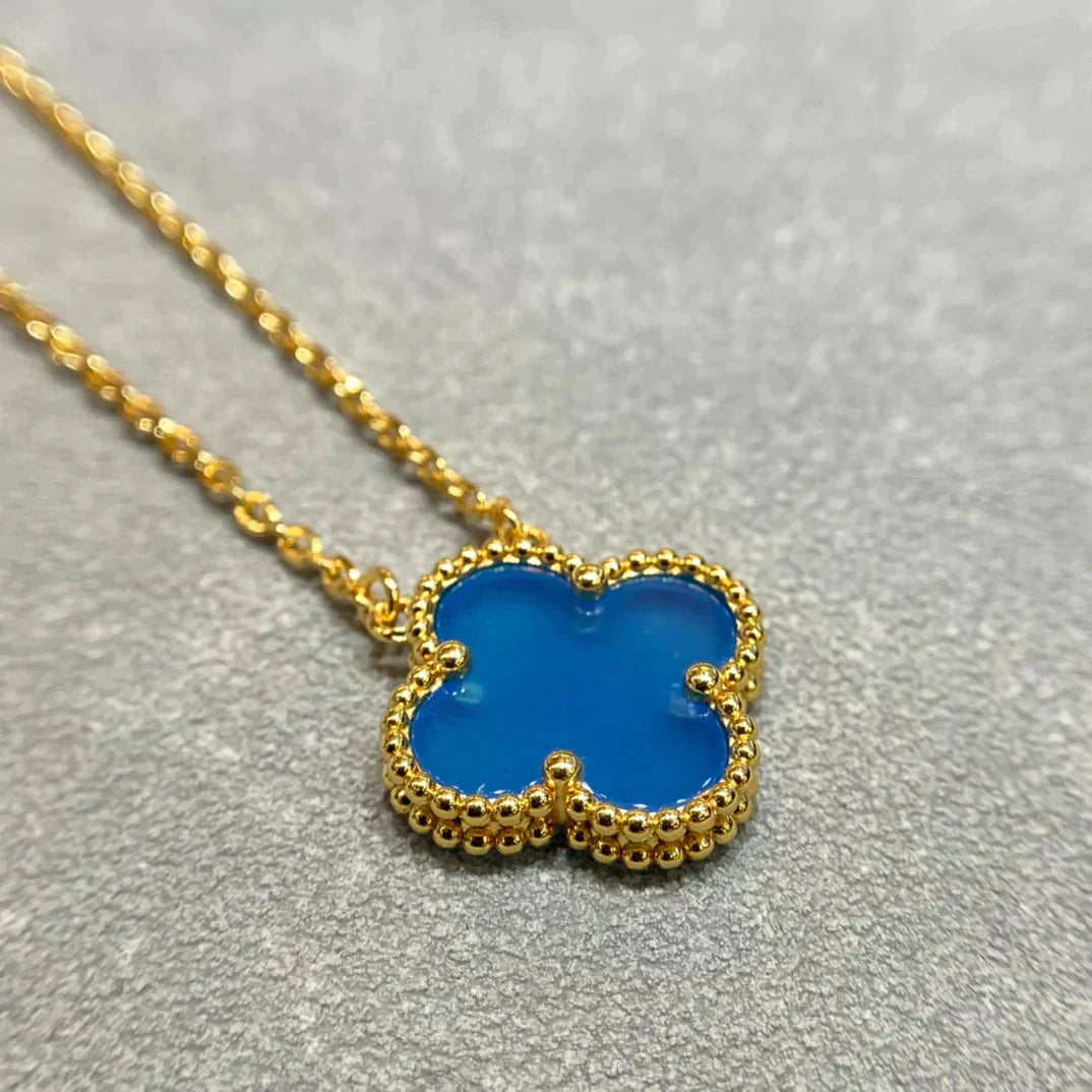 [LumiVibe]CLOVER 15MM BLUE AGATE NECKLACE