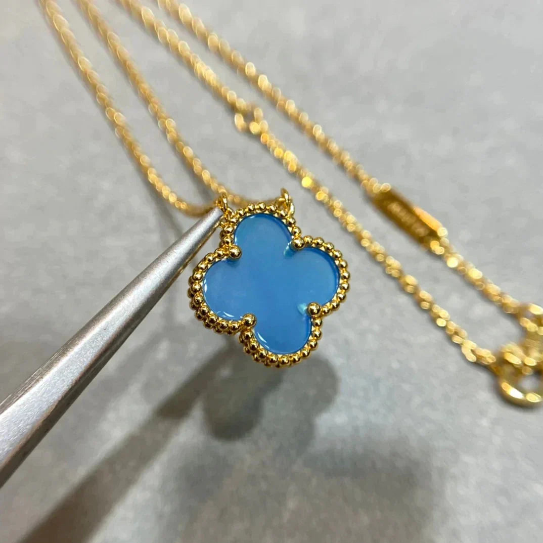 [LumiVibe]CLOVER 15MM BLUE AGATE NECKLACE