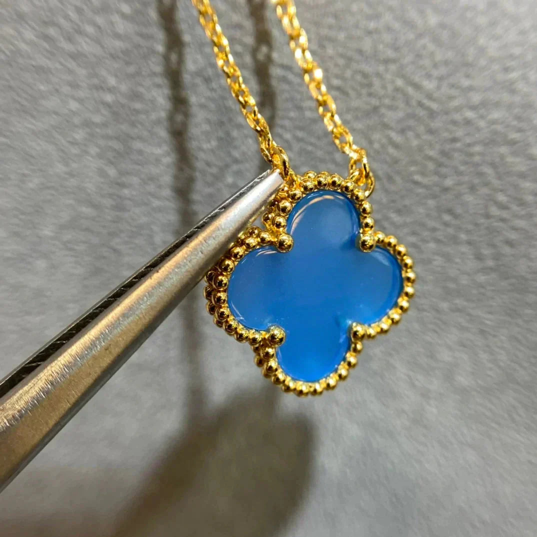 [LumiVibe]CLOVER 15MM BLUE AGATE NECKLACE