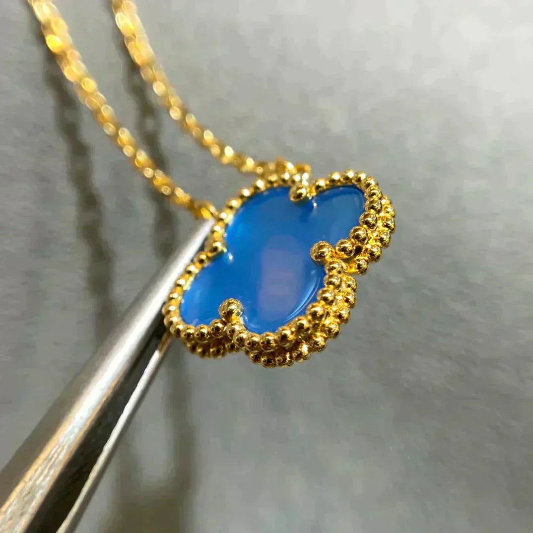 [LumiVibe]CLOVER 15MM BLUE AGATE NECKLACE