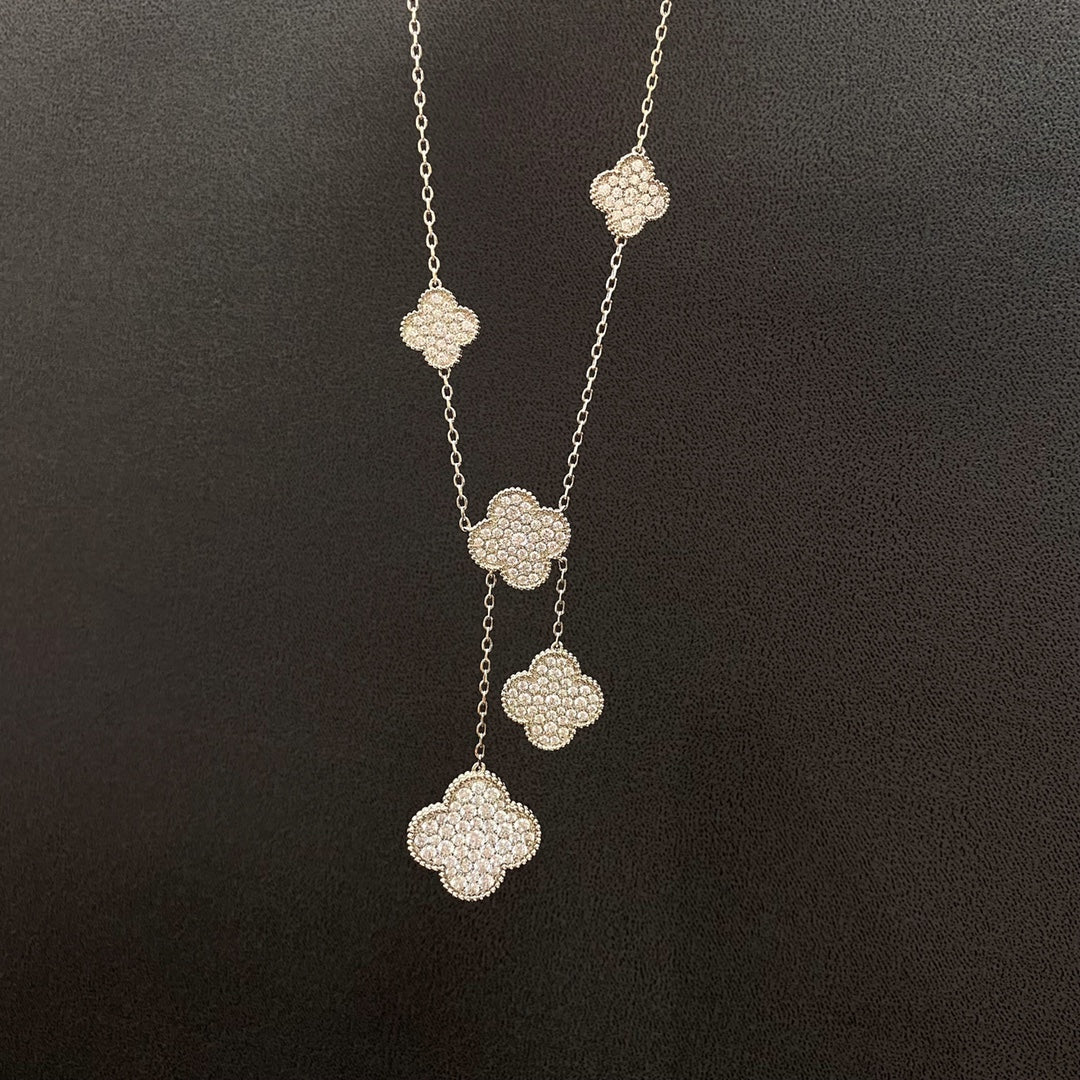[LumiVibe]CLOVER 5 MOTIFS SILVER DIAMONDS NECKLACE