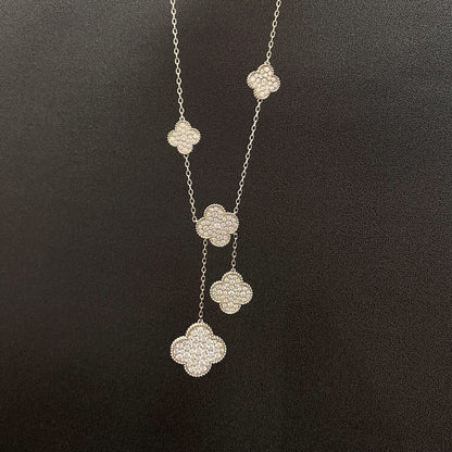 [LumiVibe]CLOVER 5 MOTIFS SILVER DIAMONDS NECKLACE