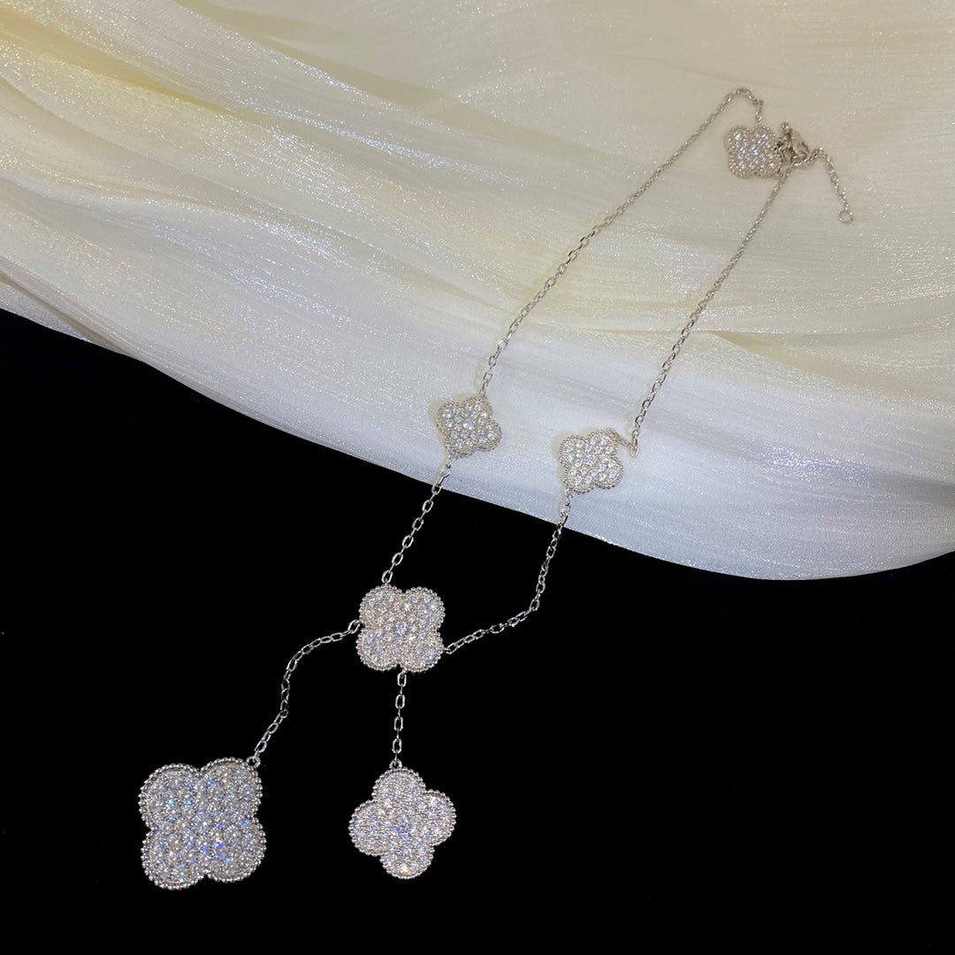 [LumiVibe]CLOVER 5 MOTIFS SILVER DIAMONDS NECKLACE