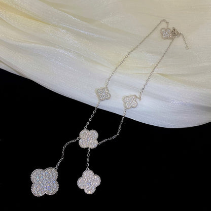 [LumiVibe]CLOVER 5 MOTIFS SILVER DIAMONDS NECKLACE