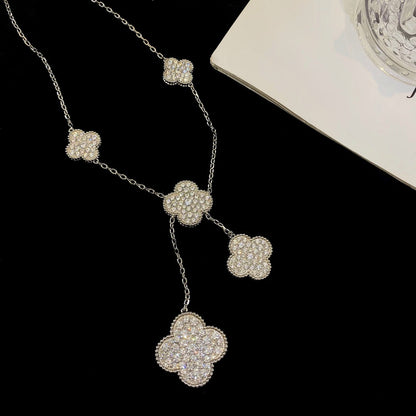 [LumiVibe]CLOVER 5 MOTIFS SILVER DIAMONDS NECKLACE