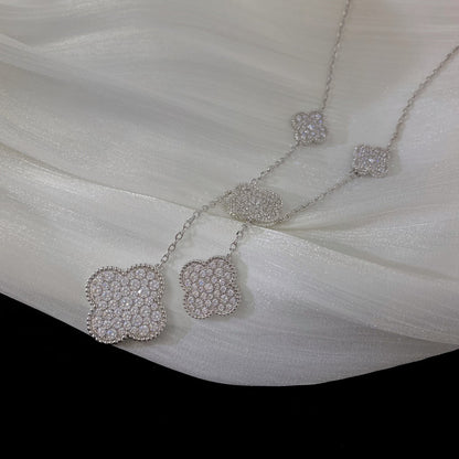 [LumiVibe]CLOVER 5 MOTIFS SILVER DIAMONDS NECKLACE