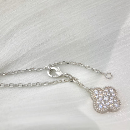 [LumiVibe]CLOVER 5 MOTIFS SILVER DIAMONDS NECKLACE