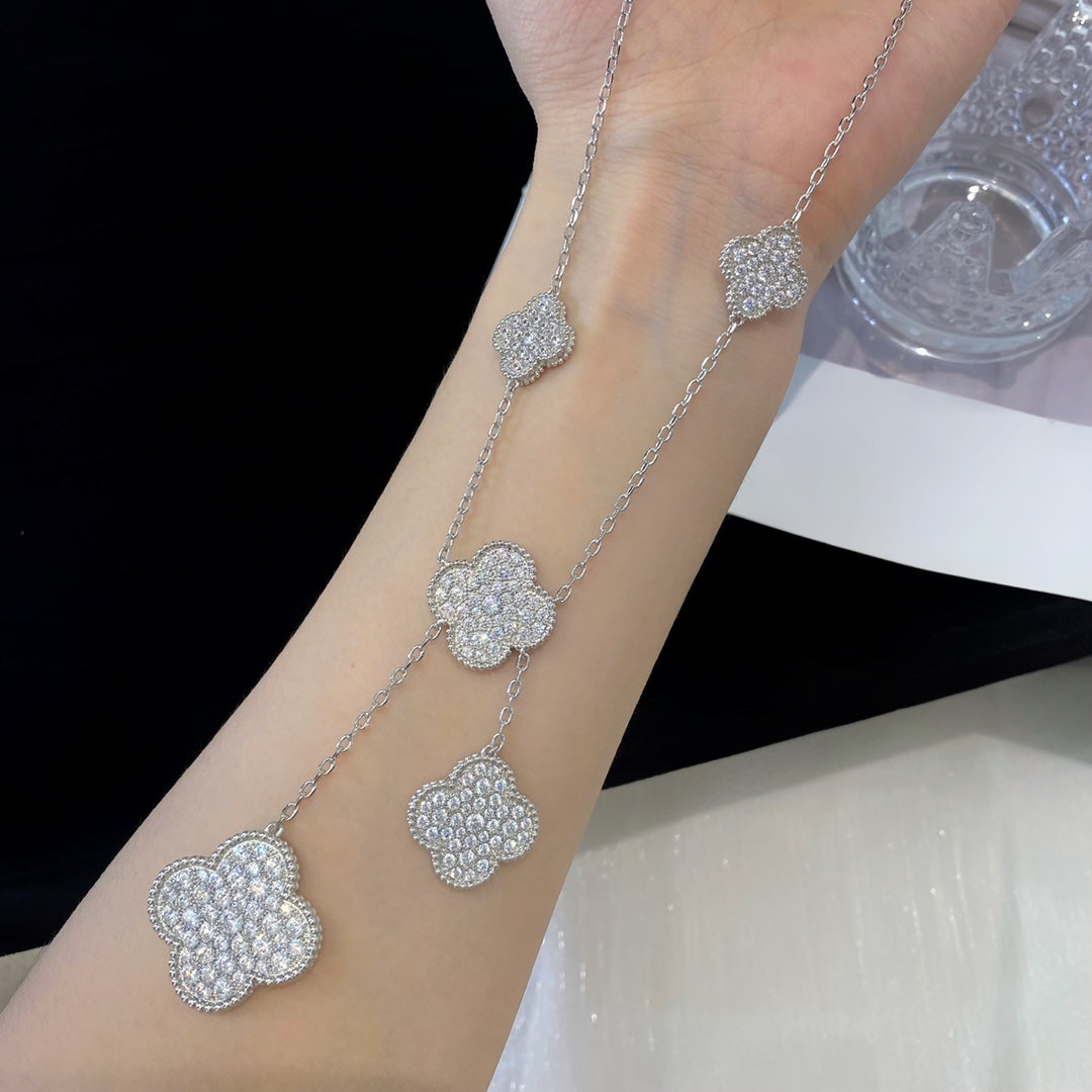 [LumiVibe]CLOVER 5 MOTIFS SILVER DIAMONDS NECKLACE