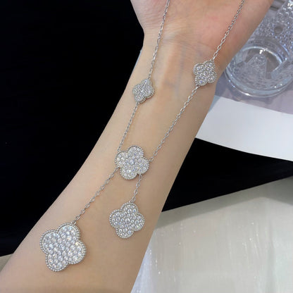 [LumiVibe]CLOVER 5 MOTIFS SILVER DIAMONDS NECKLACE