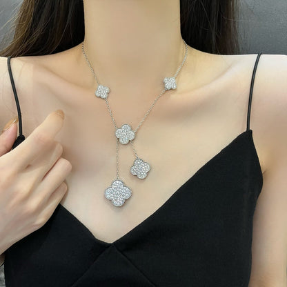 [LumiVibe]CLOVER 5 MOTIFS SILVER DIAMONDS NECKLACE