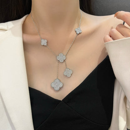 [LumiVibe]CLOVER 5 MOTIFS SILVER DIAMONDS NECKLACE