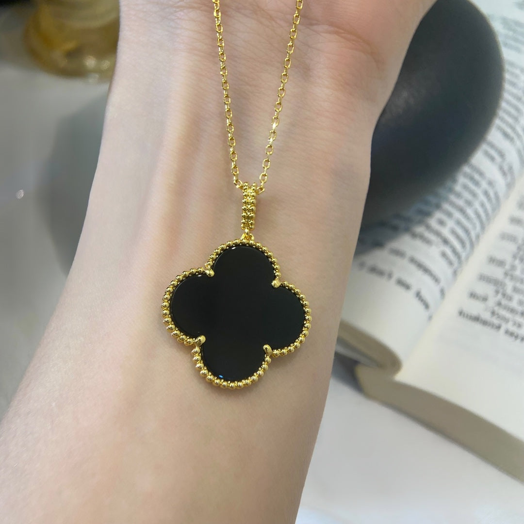 [LumiVibe]CLOVER 25MM NECKLACE GOLD ONYX