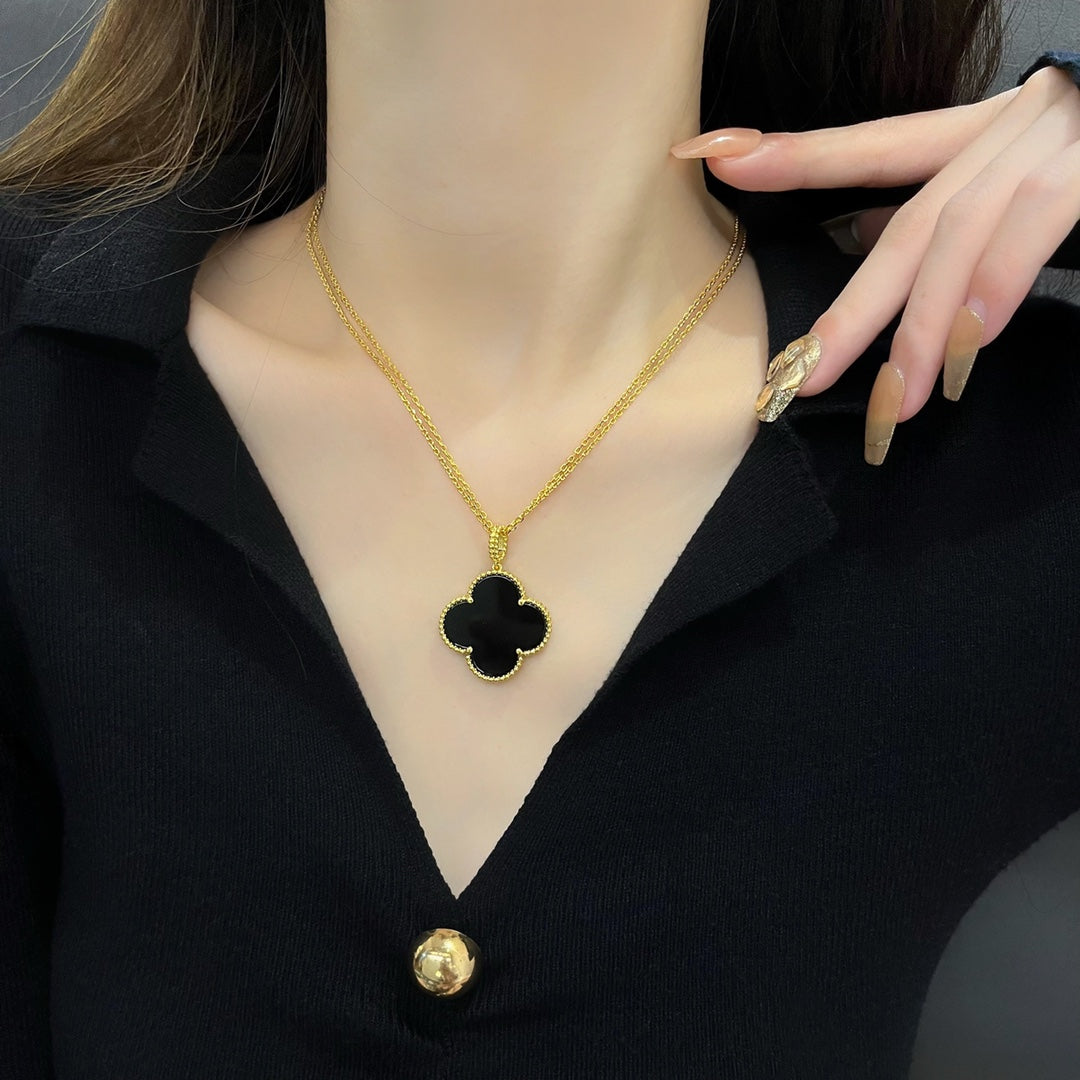 [LumiVibe]CLOVER 25MM NECKLACE GOLD ONYX