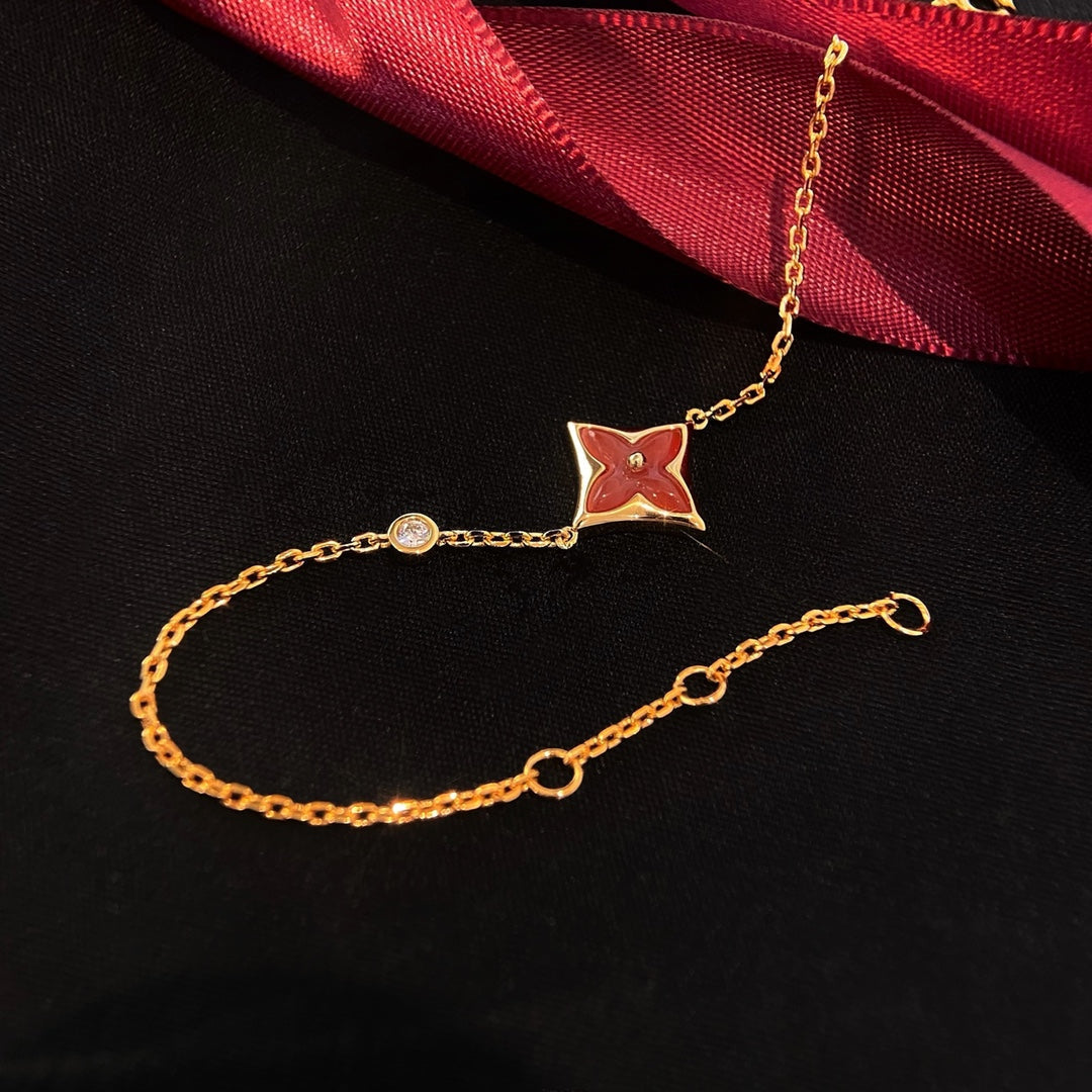 [LumiVibe]COLOR STAR CARNELIAN PINK GOLD DIAMOND BRACELET
