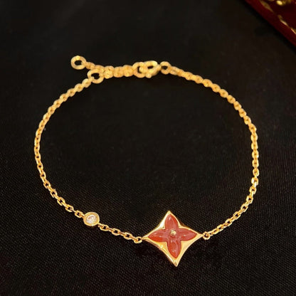 [LumiVibe]COLOR STAR CARNELIAN PINK GOLD DIAMOND BRACELET