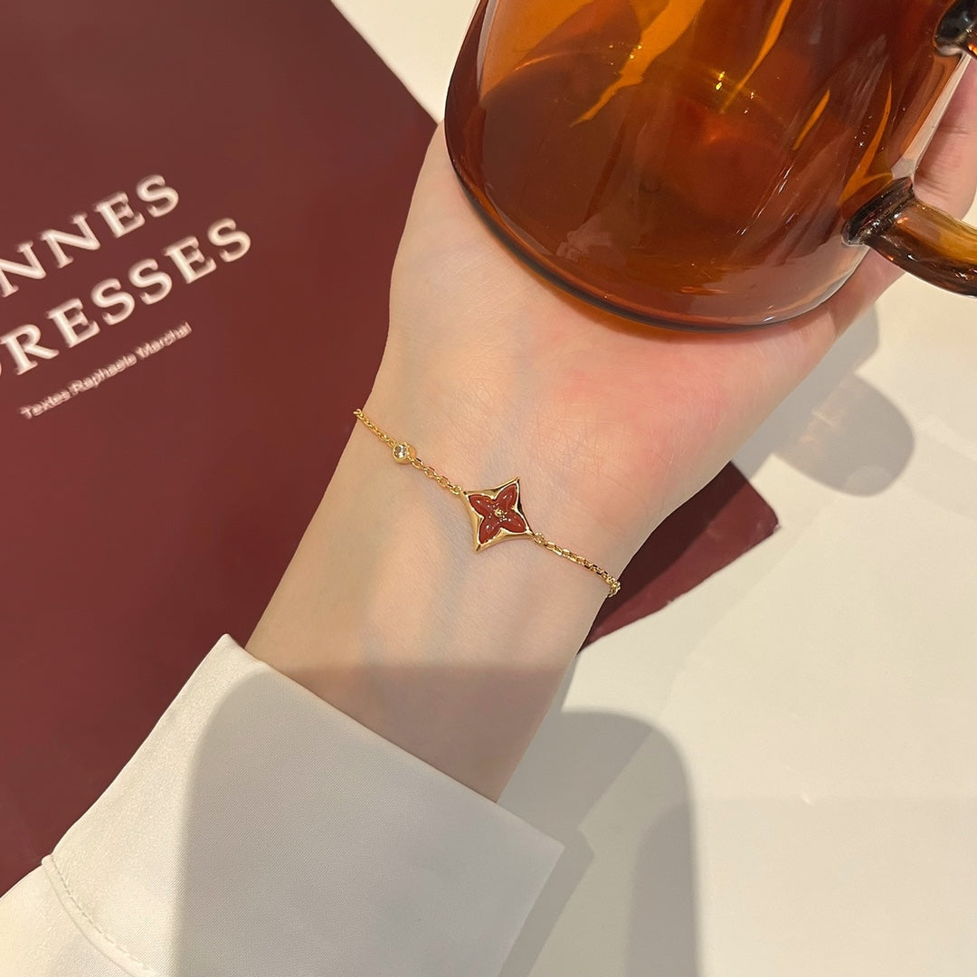 [LumiVibe]COLOR STAR CARNELIAN PINK GOLD DIAMOND BRACELET