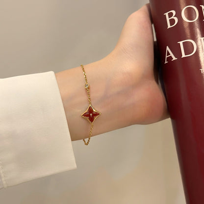 [LumiVibe]COLOR STAR CARNELIAN PINK GOLD DIAMOND BRACELET