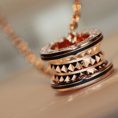 [LumiVibe]ZERO 1 ROCK PEDANT PINK GOLD BLACK NECKLACE