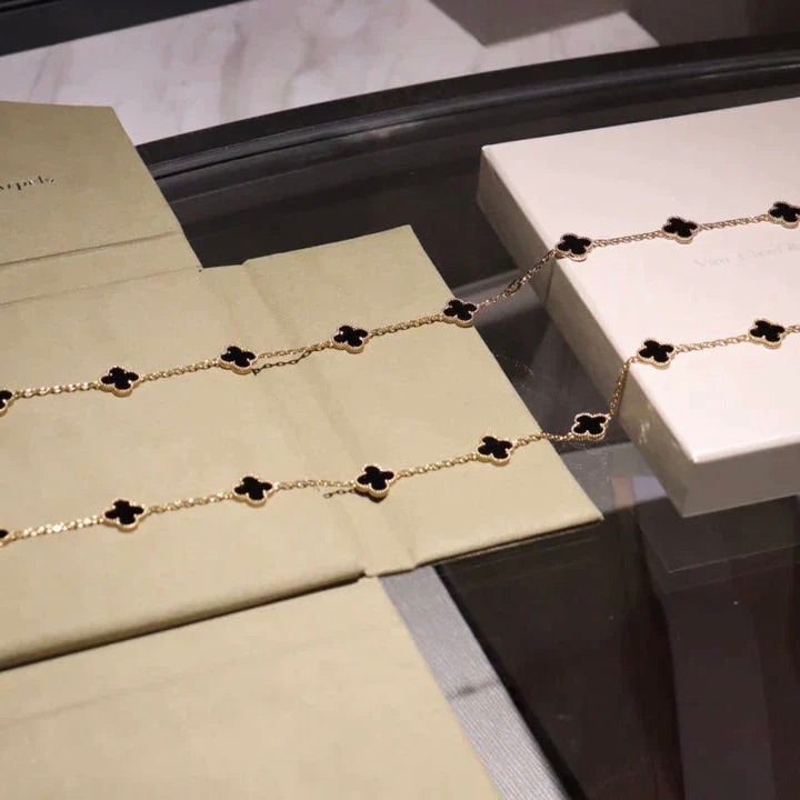 [LumiVibe]CLOVER 20 MOTIFS ONYX NECKLACE