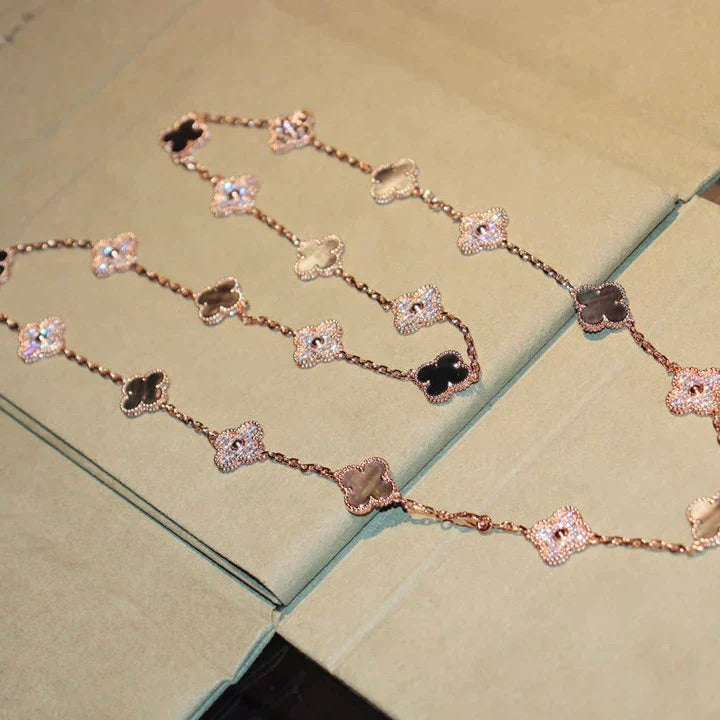 [LumiVibe]CLOVER 20 MOTIFS DARK MOP DIAMOND  NECKLACE