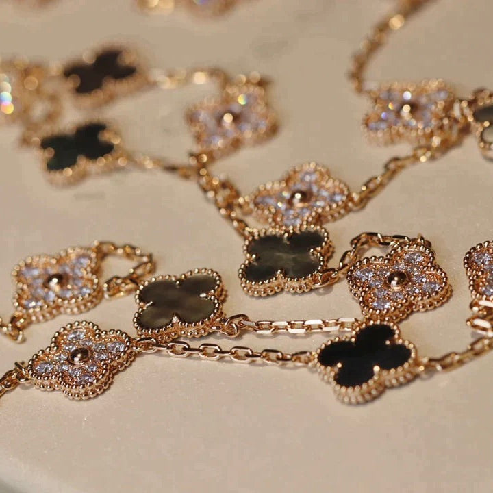[LumiVibe]CLOVER 20 MOTIFS DARK MOP DIAMOND  NECKLACE