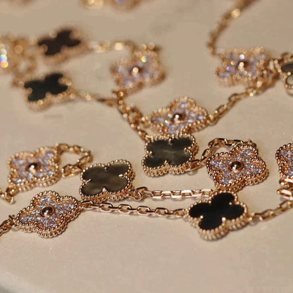 [LumiVibe]CLOVER 20 MOTIFS DARK MOP DIAMOND  NECKLACE