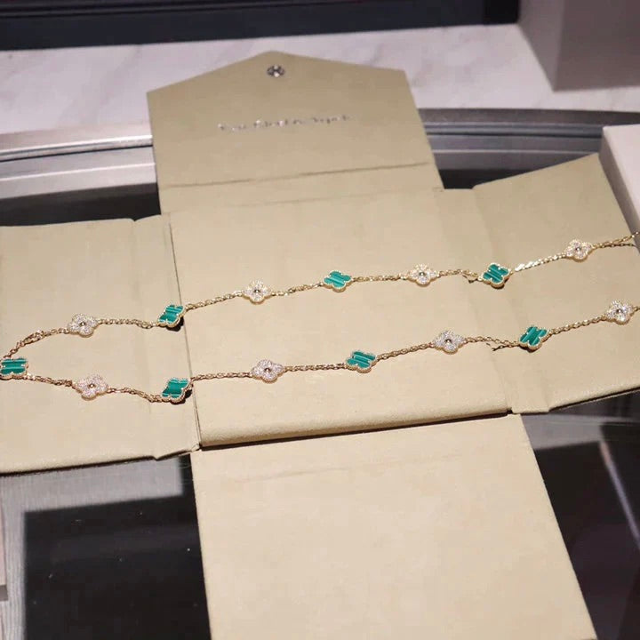 [LumiVibe]CLOVER 20 MOTIFS MALACHITE DIAMOND NECKLACE