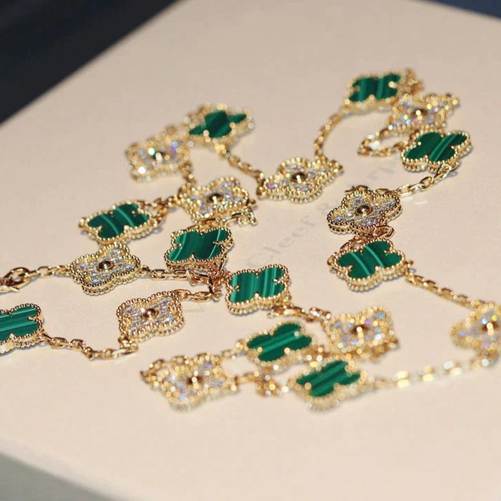[LumiVibe]CLOVER 20 MOTIFS MALACHITE DIAMOND NECKLACE