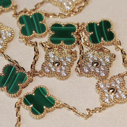 [LumiVibe]CLOVER 20 MOTIFS MALACHITE DIAMOND NECKLACE