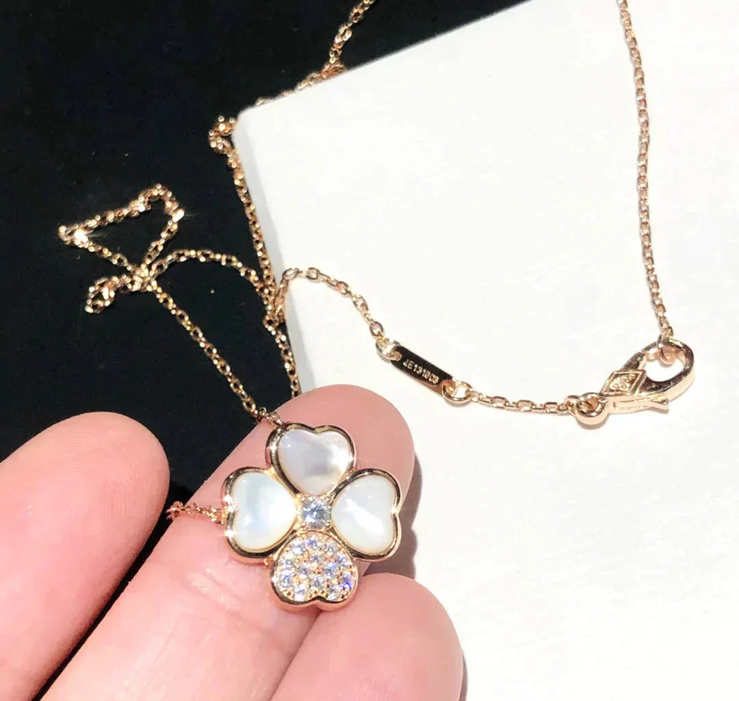 [LumiVibe]CLOVER MOP DIAMOND ROSE GOLD NECKLACE