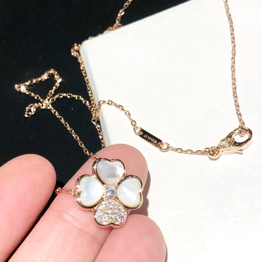 [LumiVibe]CLOVER MOP DIAMOND ROSE GOLD NECKLACE