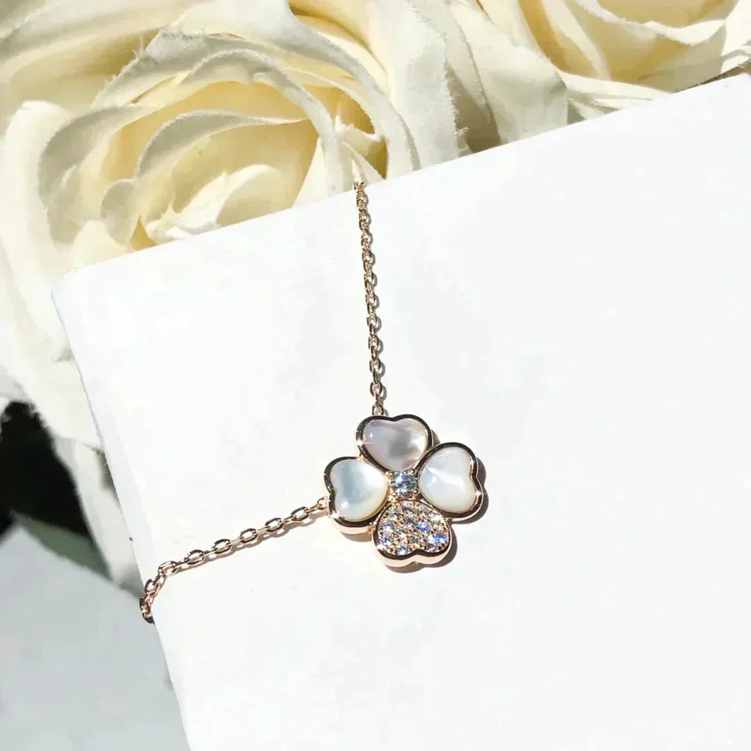 [LumiVibe]CLOVER MOP DIAMOND ROSE GOLD NECKLACE