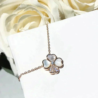[LumiVibe]CLOVER MOP DIAMOND ROSE GOLD NECKLACE