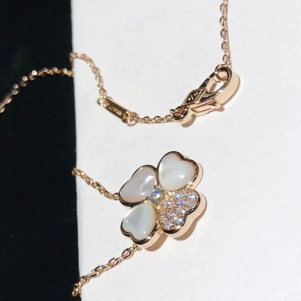 [LumiVibe]CLOVER MOP DIAMOND ROSE GOLD NECKLACE