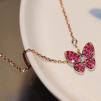 [LumiVibe]BUTTERFLY RED DIAMOND ROSE GOLD NECKLACE