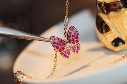 [LumiVibe]BUTTERFLY RED DIAMOND ROSE GOLD NECKLACE