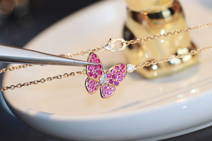 [LumiVibe]BUTTERFLY RED DIAMOND ROSE GOLD NECKLACE