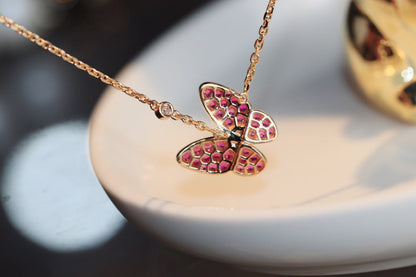 [LumiVibe]BUTTERFLY RED DIAMOND ROSE GOLD NECKLACE